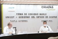 Rutilio Escandón firma convenio con representante de Unicef en México a favor de la infancia y la adolescencia