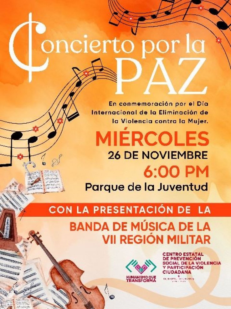 Invitan al Concierto por la Paz, en el marco del D&iacute;a Internacional de la Eliminaci&oacute;n de la Violencia contra la Mujer