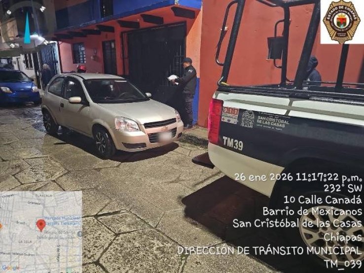 Recuperan veh&iacute;culo con reporte de robo en el barrio de Mexicanos, en San Crist&oacute;bal