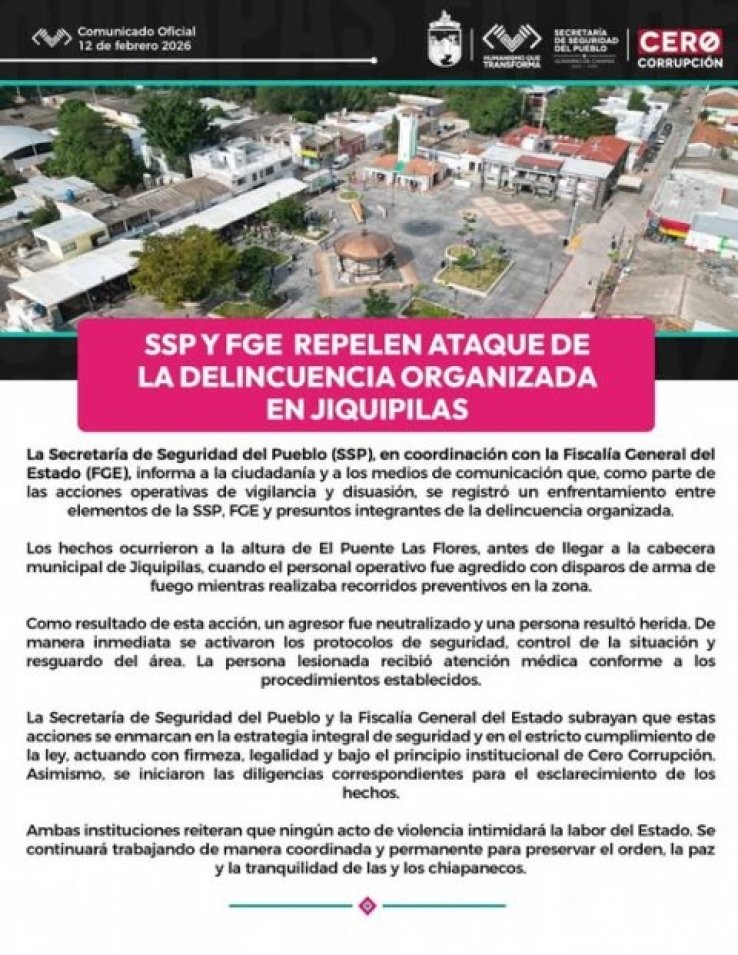 SSP y FGE repelen ataque de la delincuencia organizada en Jiquipilas