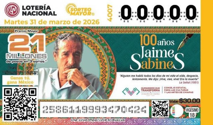 Jaime Sabines, centenario con voz y fortuna: Congreso y Loter&iacute;a Nacional