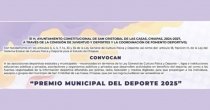 Reconoce Ayuntamiento de San Crist&oacute;bal de Las Casas a lo mejor del deporte local, con el Premio Municipal del Deporte 2025