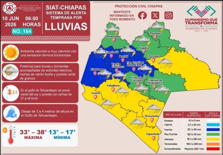 Pron&oacute;stico de lluvias en Chiapas
