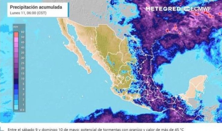 Entre el s&aacute;bado 9 y domingo 10 de mayo: potencial de tormentas con granizo y calor de m&aacute;s de 45 &deg;C