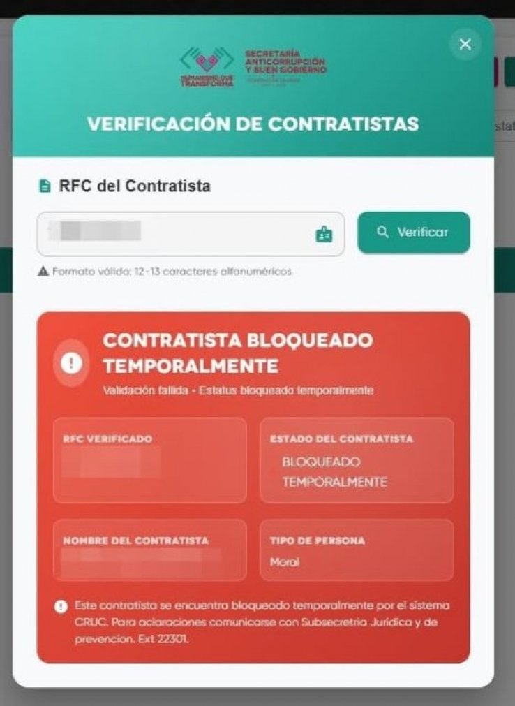 Secretar&iacute;a Anticorrupci&oacute;n suspende tr&aacute;mites a empresa constructora